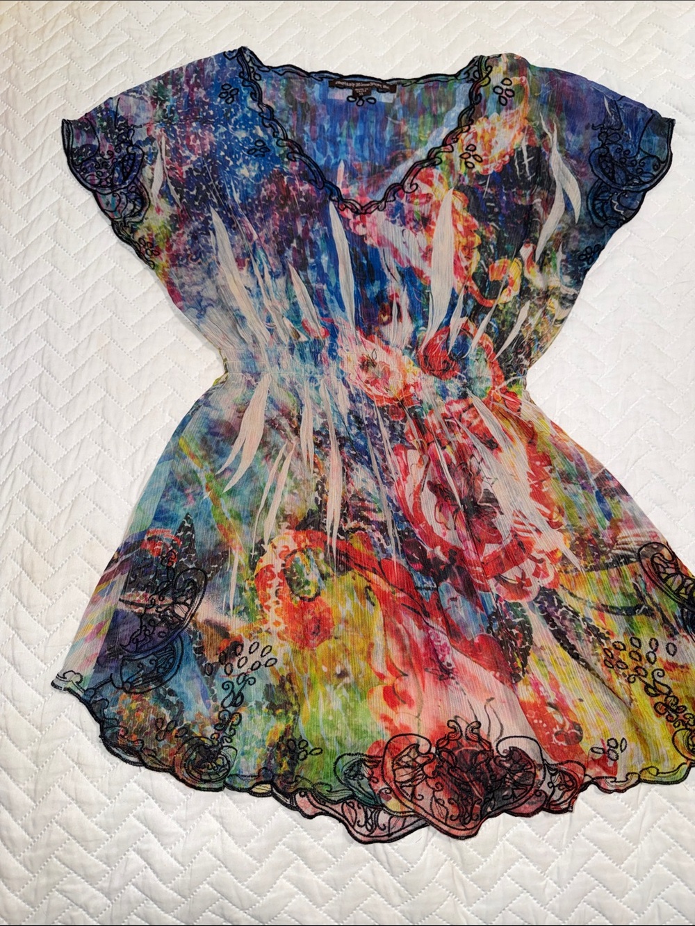 Multi Floral Watercolor Tunic Top - Brand Unspecified